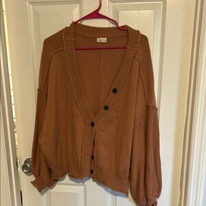 POL Brown Oversized Cardigan Sweater with V-Neck